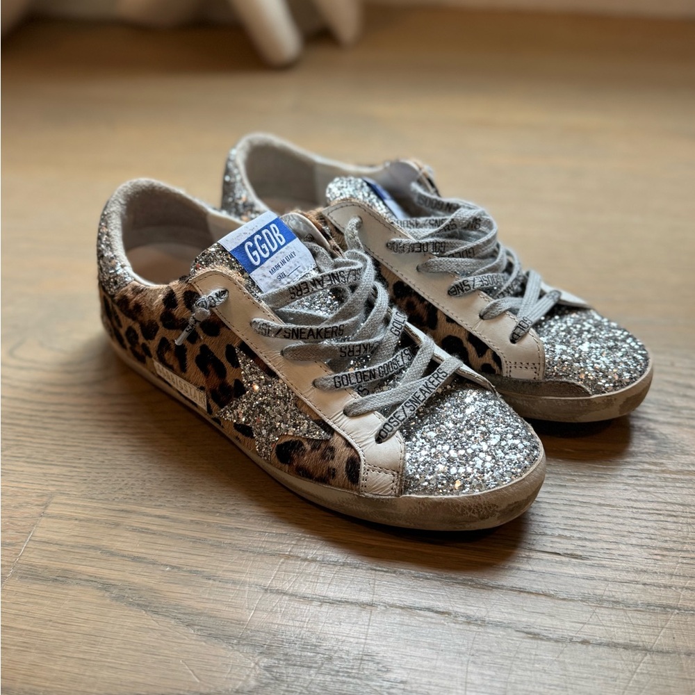 Golden Goose women’s Glitter Leopard Sneakers football luxury animal boho